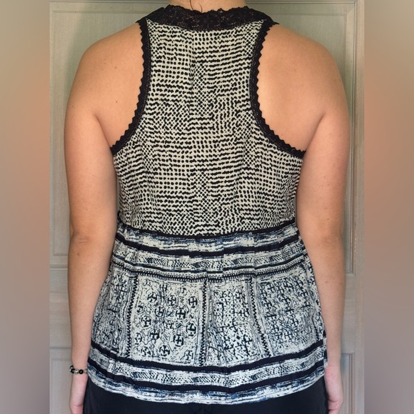 Navy Blue & White Pattern baby doll style tank top - Picture 5 of 7